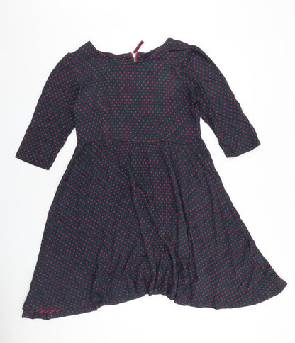 Ness Womens Blue Polka Dot 100% Cotton A-Line Size 12 Round Neck Zip