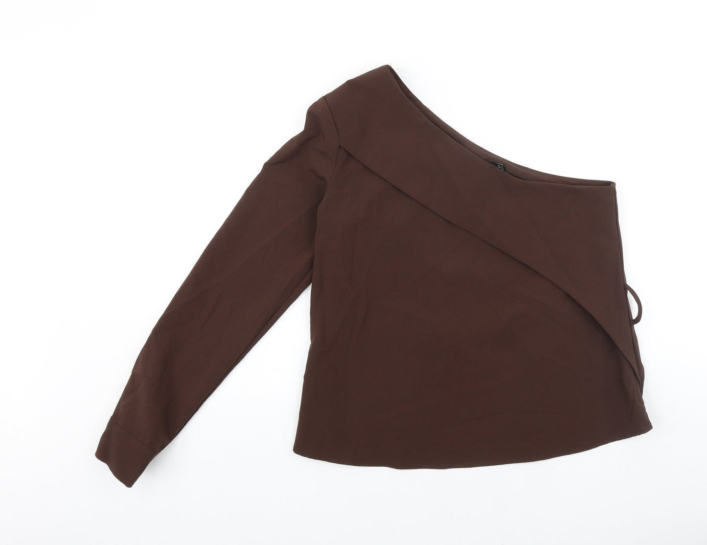 PRETTYLITTLETHING Womens Brown Polyester Basic Blouse Size 10 One Shoulder