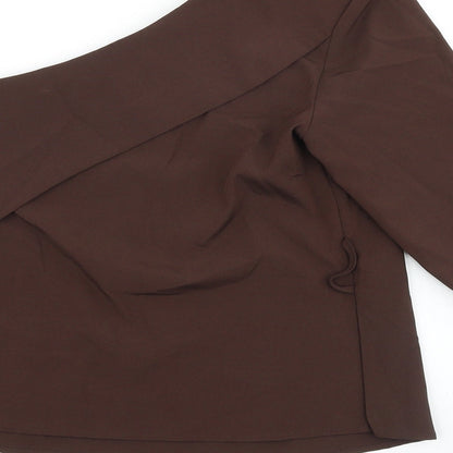 PRETTYLITTLETHING Womens Brown Polyester Basic Blouse Size 10 One Shoulder