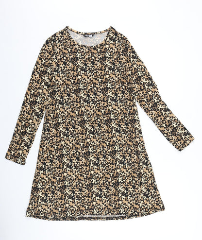 PEP&CO Womens Blue Animal Print 100% Cotton A-Line Size 8 Round Neck Pullover - Jaguar Print