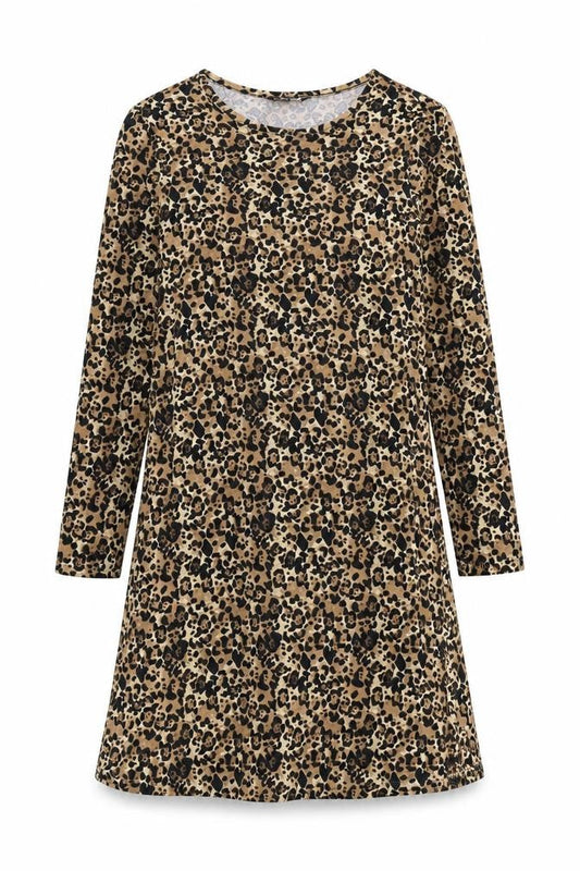 PEP&CO Womens Blue Animal Print 100% Cotton A-Line Size 8 Round Neck Pullover - Jaguar Print