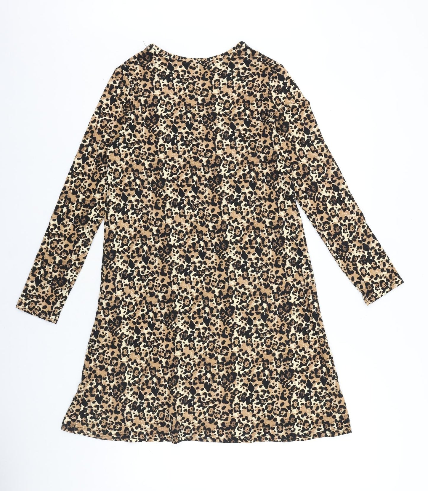 PEP&CO Womens Blue Animal Print 100% Cotton A-Line Size 8 Round Neck Pullover - Jaguar Print