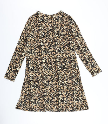 PEP&CO Womens Blue Animal Print 100% Cotton A-Line Size 8 Round Neck Pullover - Jaguar Print