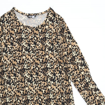 PEP&CO Womens Blue Animal Print 100% Cotton A-Line Size 8 Round Neck Pullover - Jaguar Print