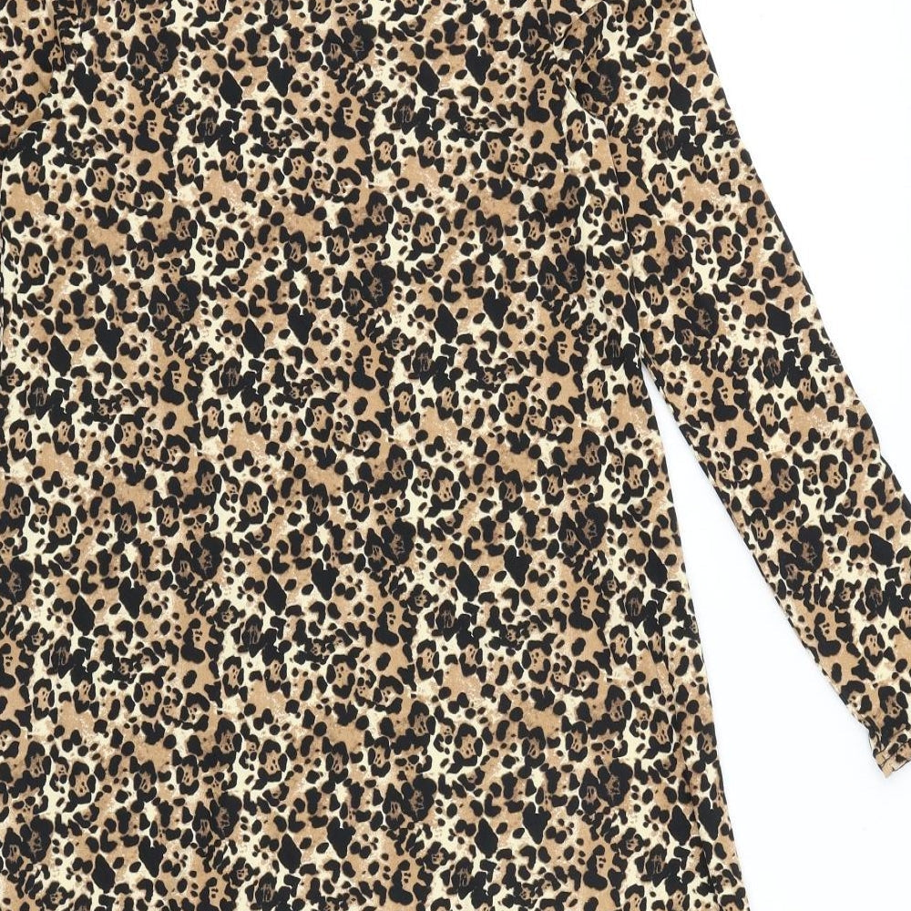 PEP&CO Womens Blue Animal Print 100% Cotton A-Line Size 8 Round Neck Pullover - Jaguar Print