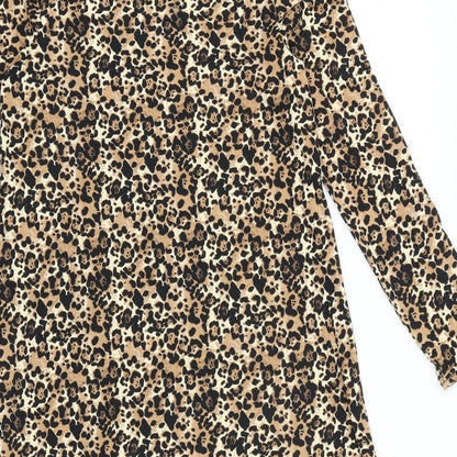 PEP&CO Womens Blue Animal Print 100% Cotton A-Line Size 8 Round Neck Pullover - Jaguar Print