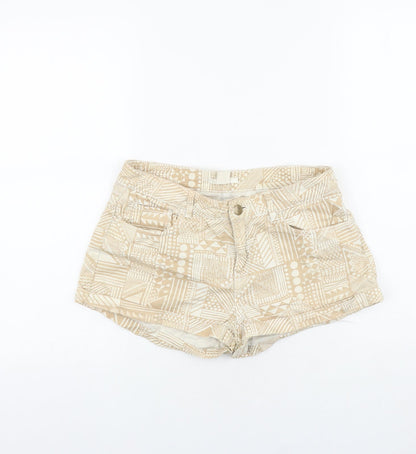 H&M Womens Beige Geometric Cotton Boyfriend Shorts Size 6 Regular Zip