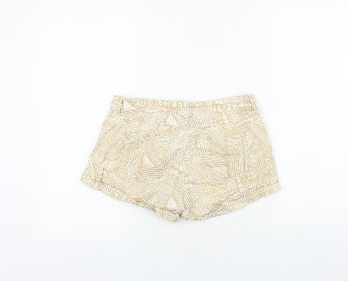 H&M Womens Beige Geometric Cotton Boyfriend Shorts Size 6 Regular Zip