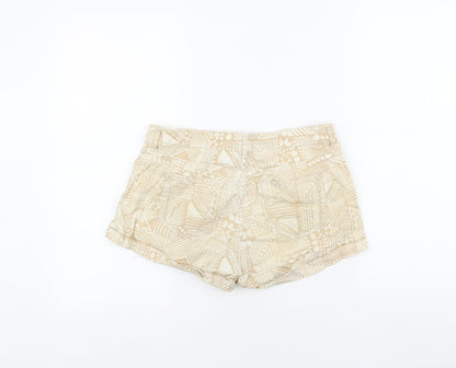 H&M Womens Beige Geometric Cotton Boyfriend Shorts Size 6 Regular Zip