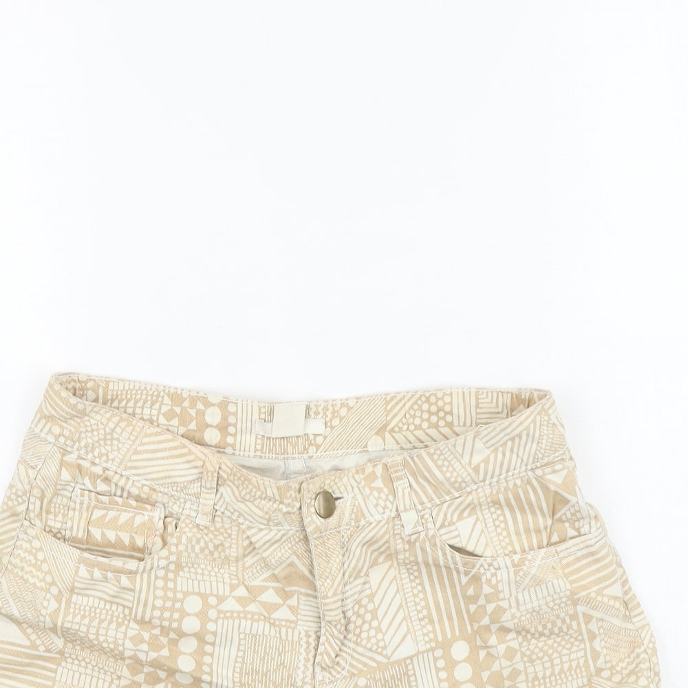 H&M Womens Beige Geometric Cotton Boyfriend Shorts Size 6 Regular Zip