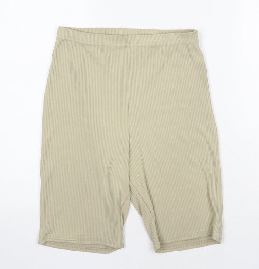 PRETTYLITTLETHING Womens Green Polyester Compression Shorts Size 12 Regular Pull On