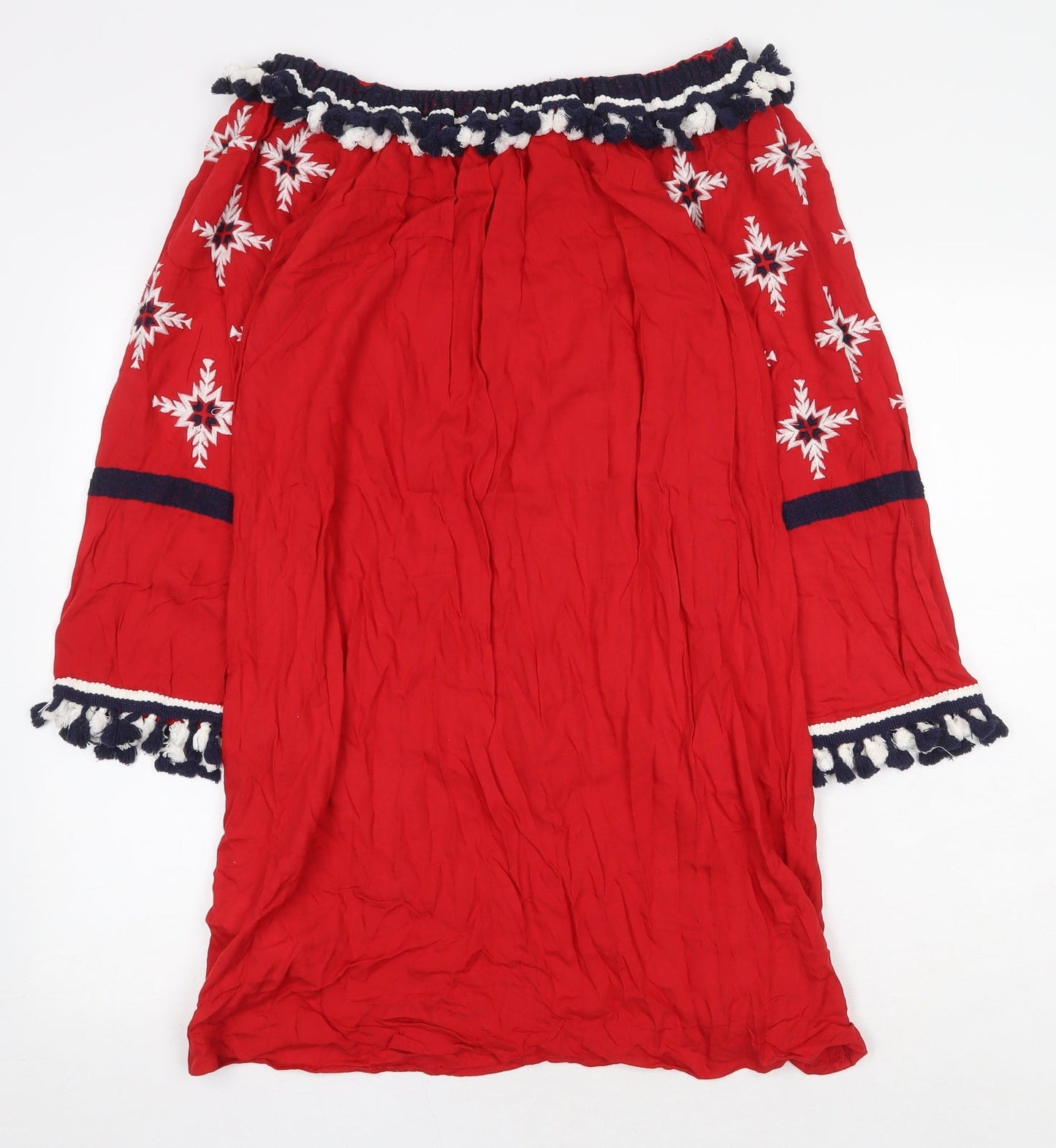 Boohoo Womens Red Geometric Viscose Kaftan Size 12 Off the Shoulder Pullover