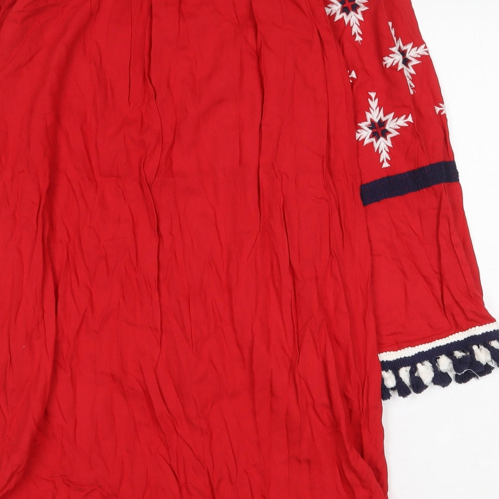 Boohoo Womens Red Geometric Viscose Kaftan Size 12 Off the Shoulder Pullover