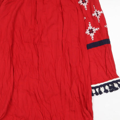 Boohoo Womens Red Geometric Viscose Kaftan Size 12 Off the Shoulder Pullover