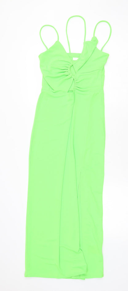 H&M Womens Green Polyester Slip Dress Size XS V-Neck Pullover