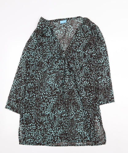 At the Beach Womens Black Geometric Polyester Tunic Blouse Size 10 V-Neck - Beach Cover Up