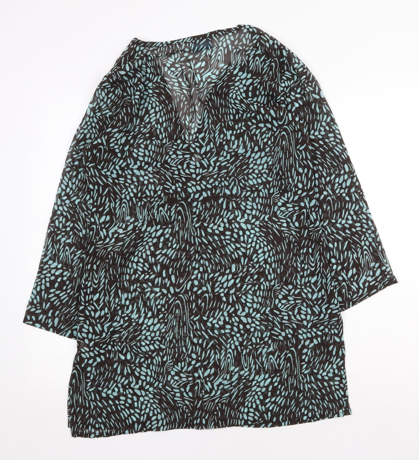 At the Beach Womens Black Geometric Polyester Tunic Blouse Size 10 V-Neck - Beach Cover Up