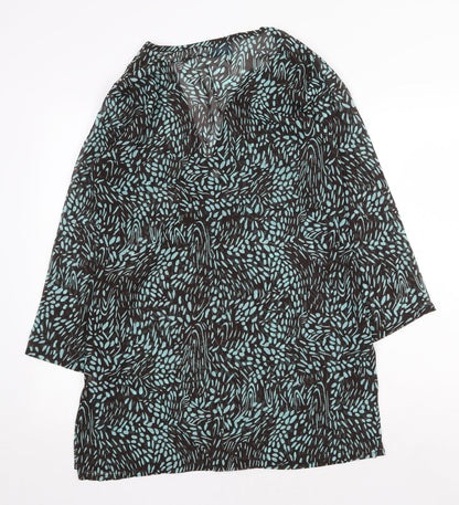 At the Beach Womens Black Geometric Polyester Tunic Blouse Size 10 V-Neck - Beach Cover Up