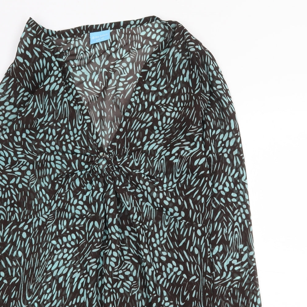 At the Beach Womens Black Geometric Polyester Tunic Blouse Size 10 V-Neck - Beach Cover Up