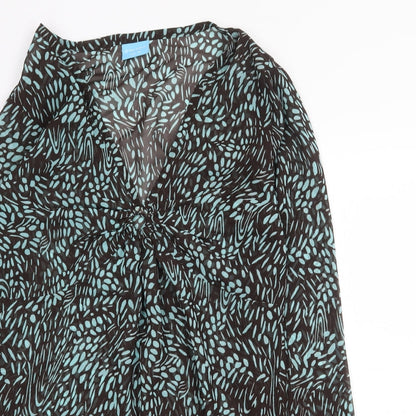 At the Beach Womens Black Geometric Polyester Tunic Blouse Size 10 V-Neck - Beach Cover Up