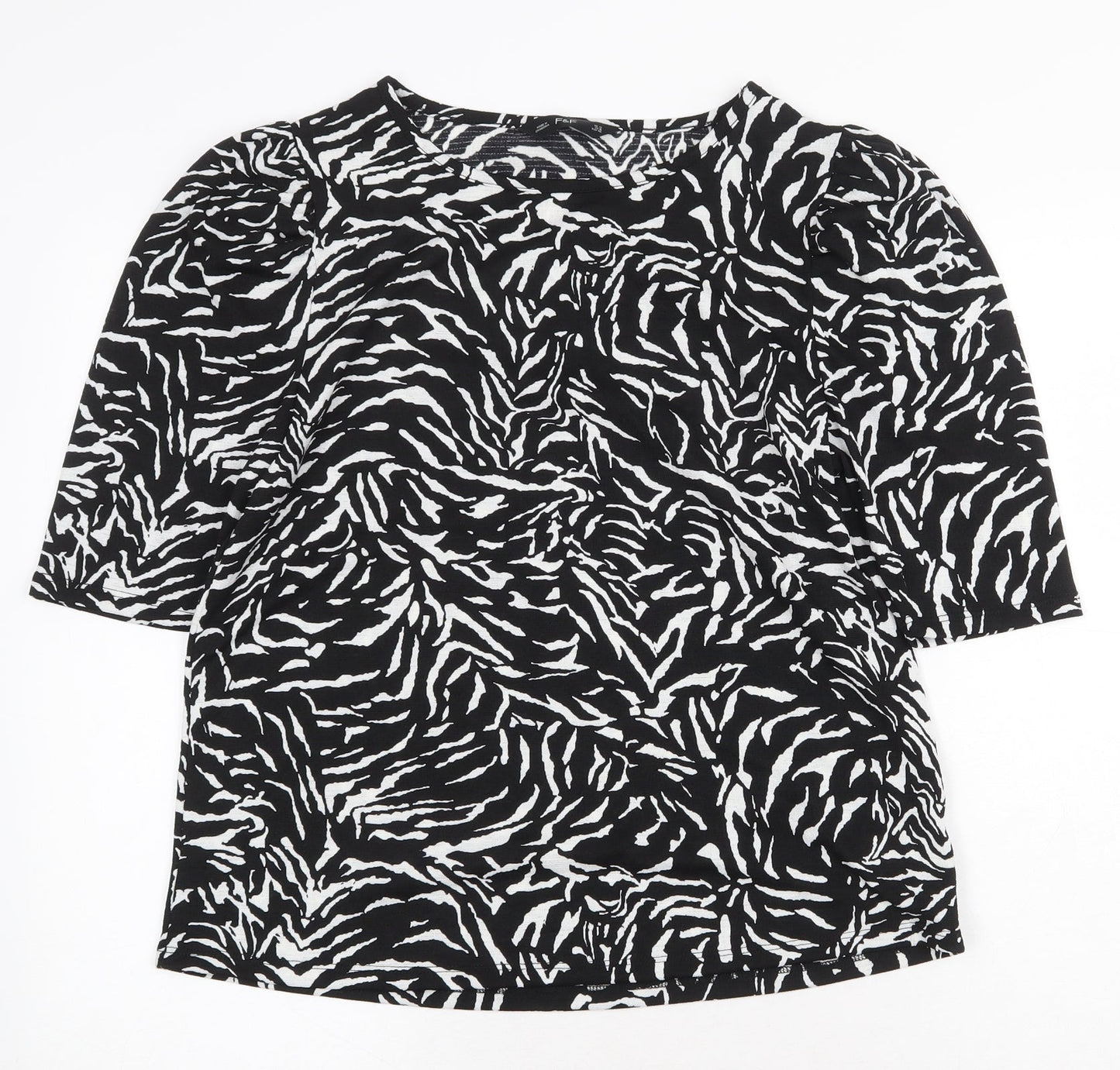 F&F Womens Black Geometric Polyester Basic T-Shirt Size 12 Boat Neck