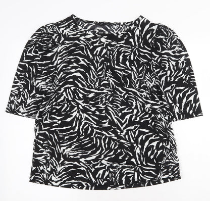 F&F Womens Black Geometric Polyester Basic T-Shirt Size 12 Boat Neck