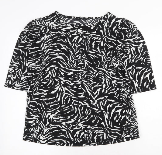 F&F Womens Black Geometric Polyester Basic T-Shirt Size 12 Boat Neck