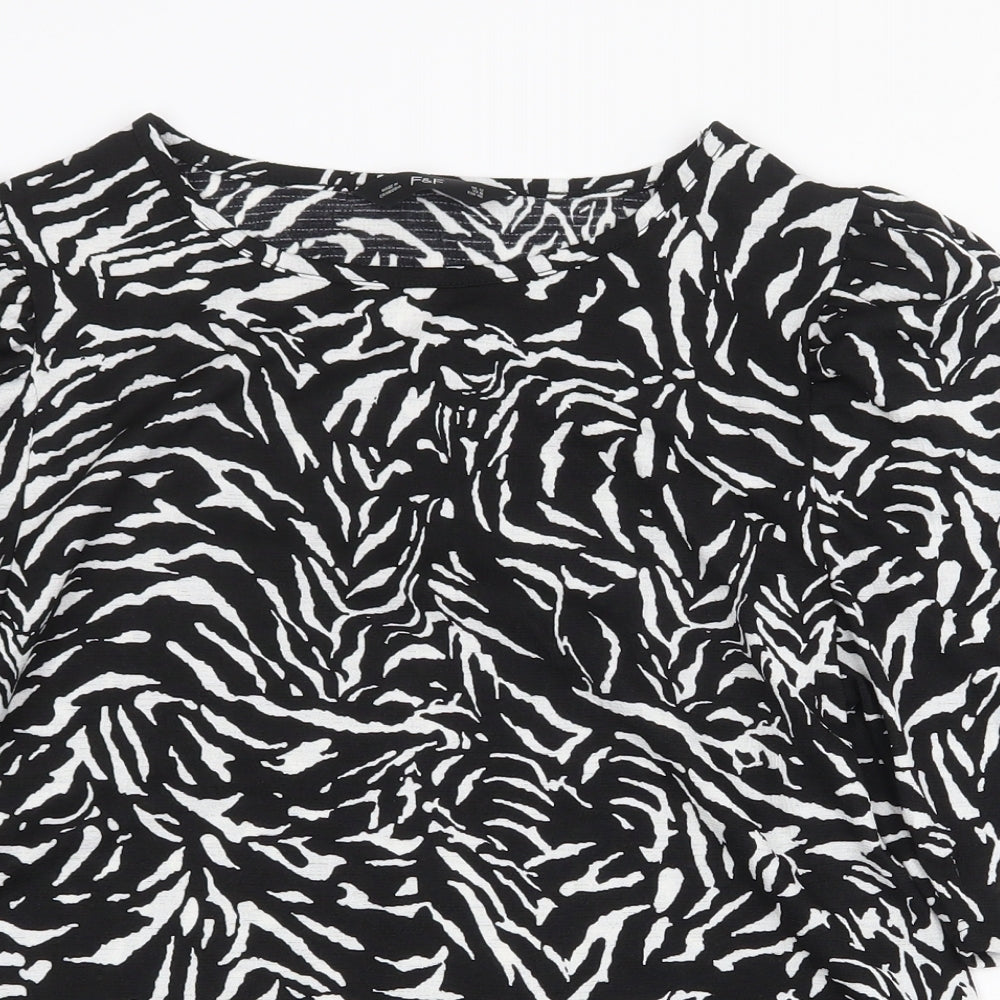 F&F Womens Black Geometric Polyester Basic T-Shirt Size 12 Boat Neck