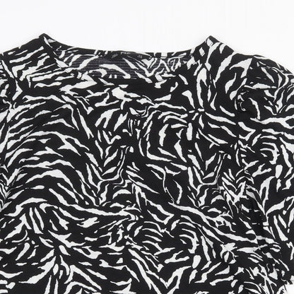 F&F Womens Black Geometric Polyester Basic T-Shirt Size 12 Boat Neck