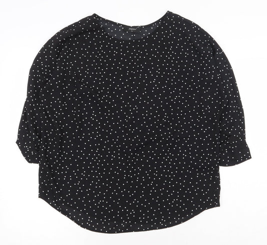 Papaya Womens Black Geometric Polyester Basic Blouse Size 12 Boat Neck