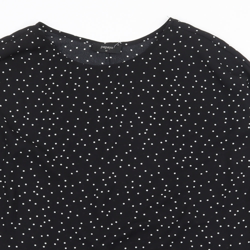 Womens UK Size 12 Papaya Black Basic Blouse