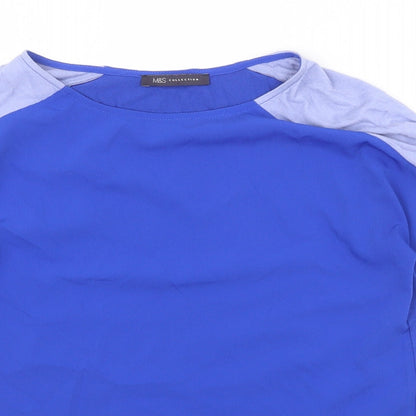 Marks and Spencer Womens Blue Viscose Basic T-Shirt Size 8 Boat Neck