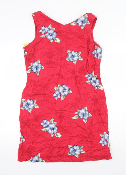Caribbean Joe Womens Pink Floral Viscose Shift Size L V-Neck Zip