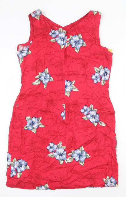 Caribbean Joe Womens Pink Floral Viscose Shift Size L V-Neck Zip