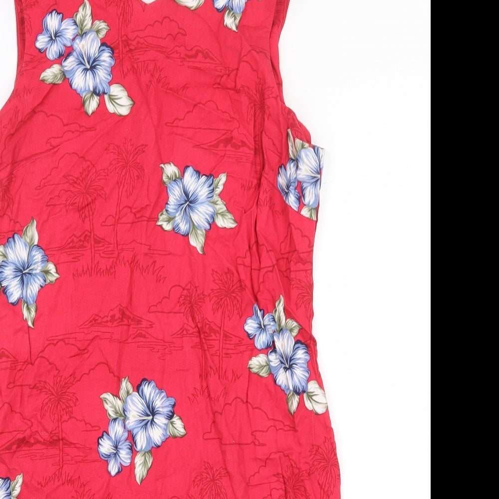 Caribbean Joe Womens Pink Floral Viscose Shift Size L V-Neck Zip