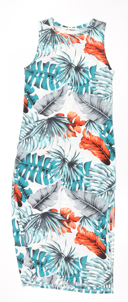 Brave Soul Womens Multicoloured Geometric Polyester Tank Dress Size M Boat Neck Pullover - Leaf Pattern