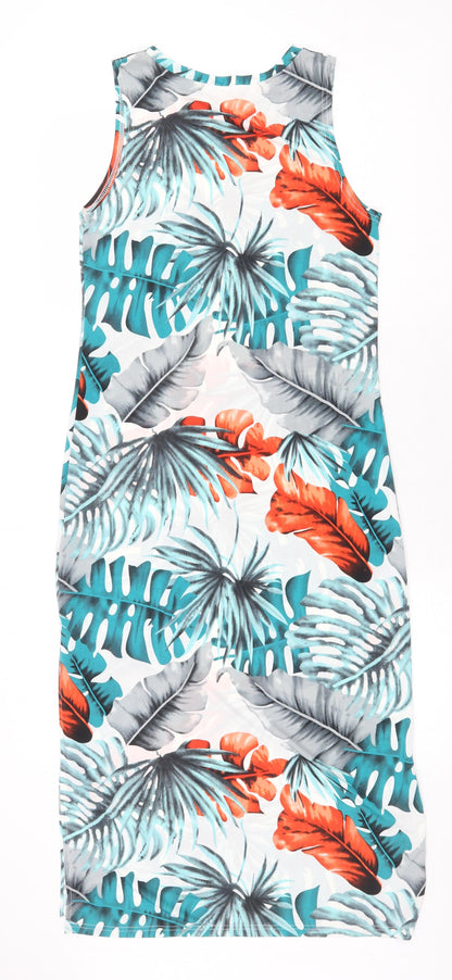 Brave Soul Womens Multicoloured Geometric Polyester Tank Dress Size M Boat Neck Pullover - Leaf Pattern