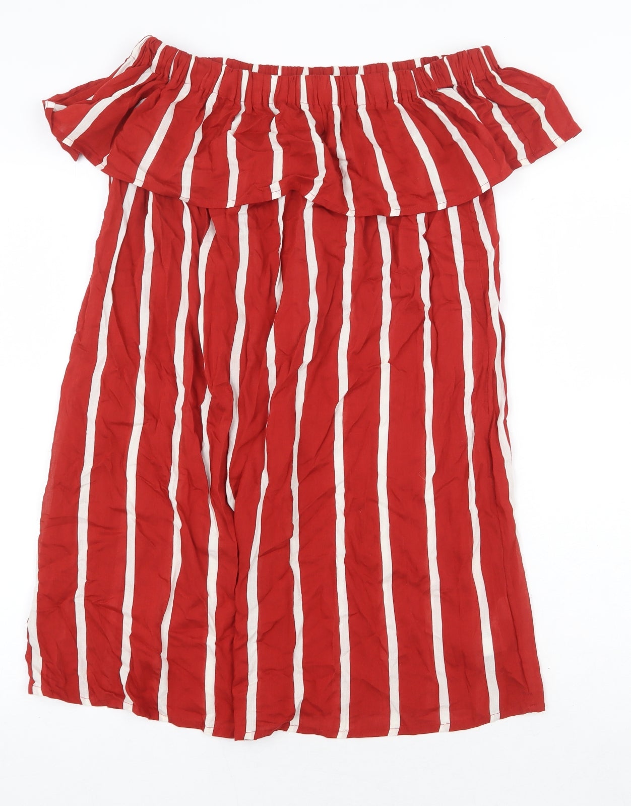 Primark Womens Red Striped Viscose Trapeze & Swing Size 10 Off the Shoulder Pullover