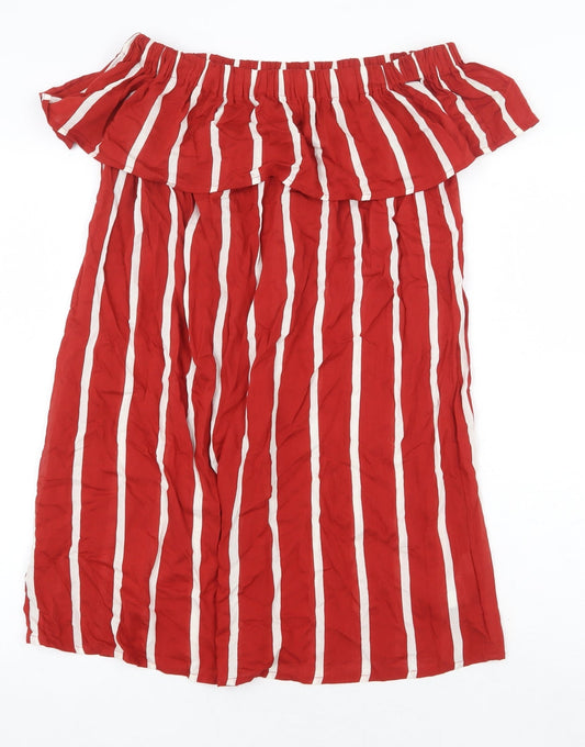 Primark Womens Red Striped Viscose Trapeze & Swing Size 10 Off the Shoulder Pullover
