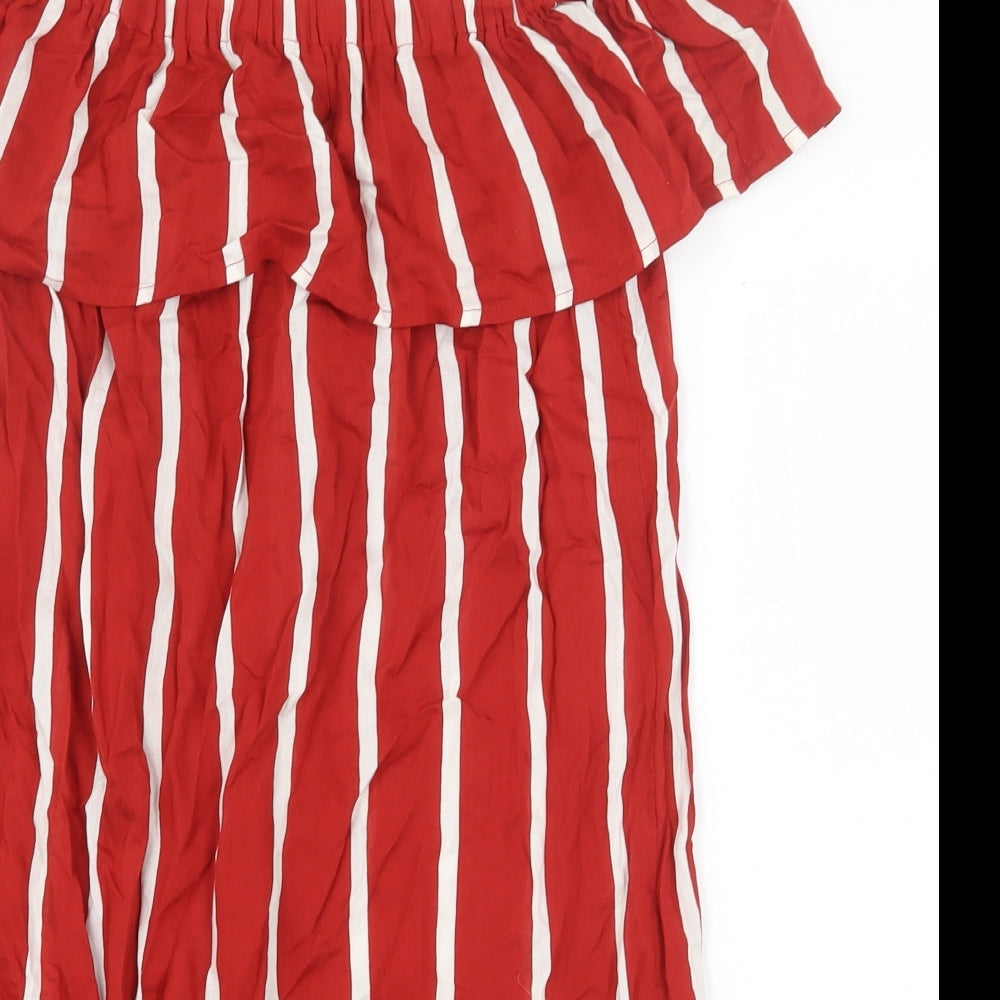Primark Womens Red Striped Viscose Trapeze & Swing Size 10 Off the Shoulder Pullover