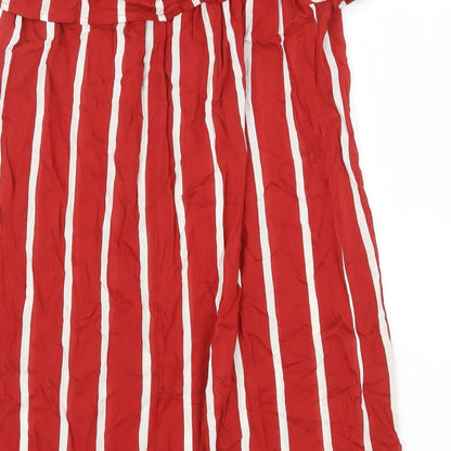 Primark Womens Red Striped Viscose Trapeze & Swing Size 10 Off the Shoulder Pullover