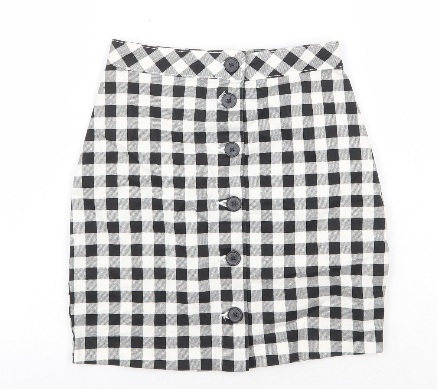 H&M Womens White Check Cotton Mini Skirt Size 4XL Button