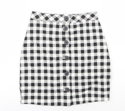 H&M Womens White Check Cotton Mini Skirt Size 4XL Button