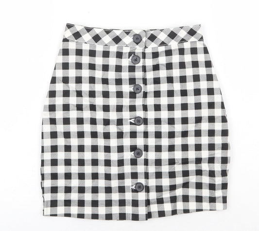H&M Womens White Check Cotton Mini Skirt Size 4XL Button