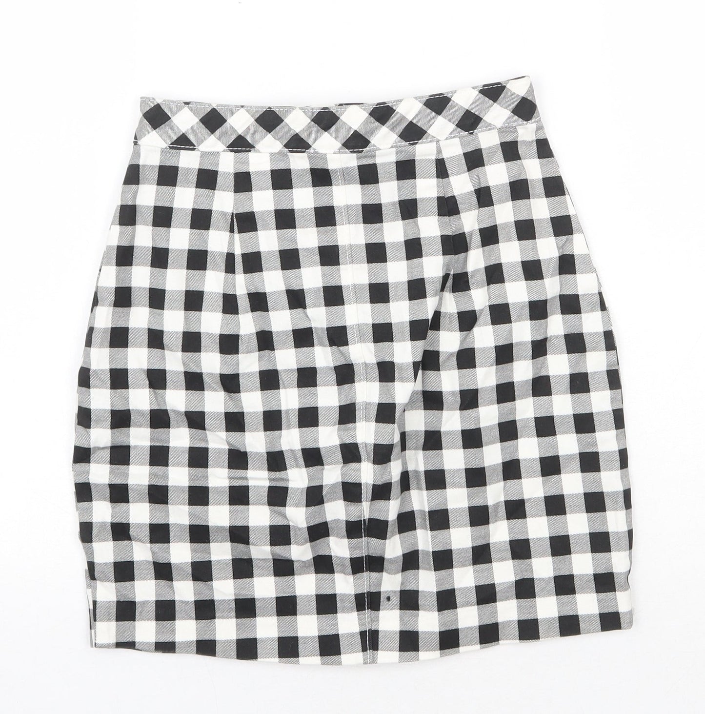 H&M Womens White Check Cotton Mini Skirt Size 4XL Button