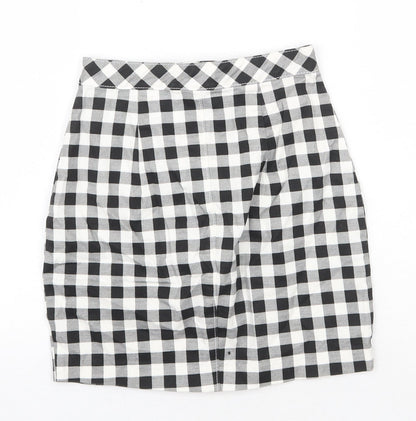 H&M Womens White Check Cotton Mini Skirt Size 4XL Button