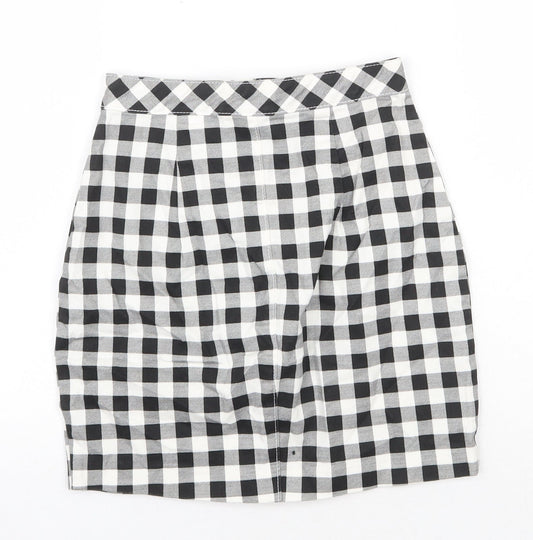 H&M Womens White Check Cotton Mini Skirt Size 4XL Button