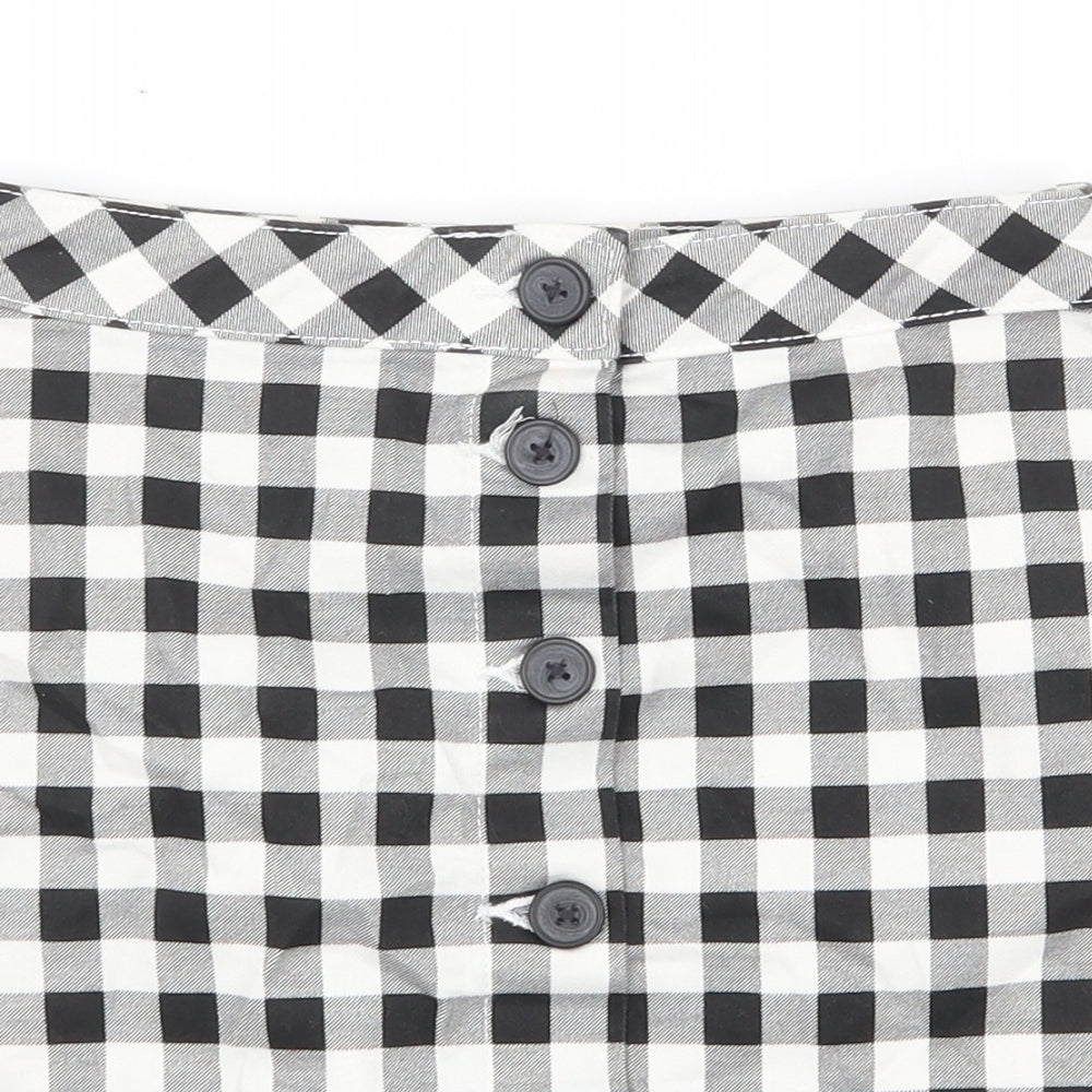 H&M Womens White Check Cotton Mini Skirt Size 4XL Button