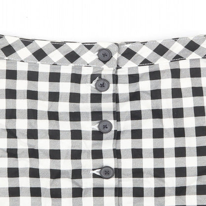 H&M Womens White Check Cotton Mini Skirt Size 4XL Button