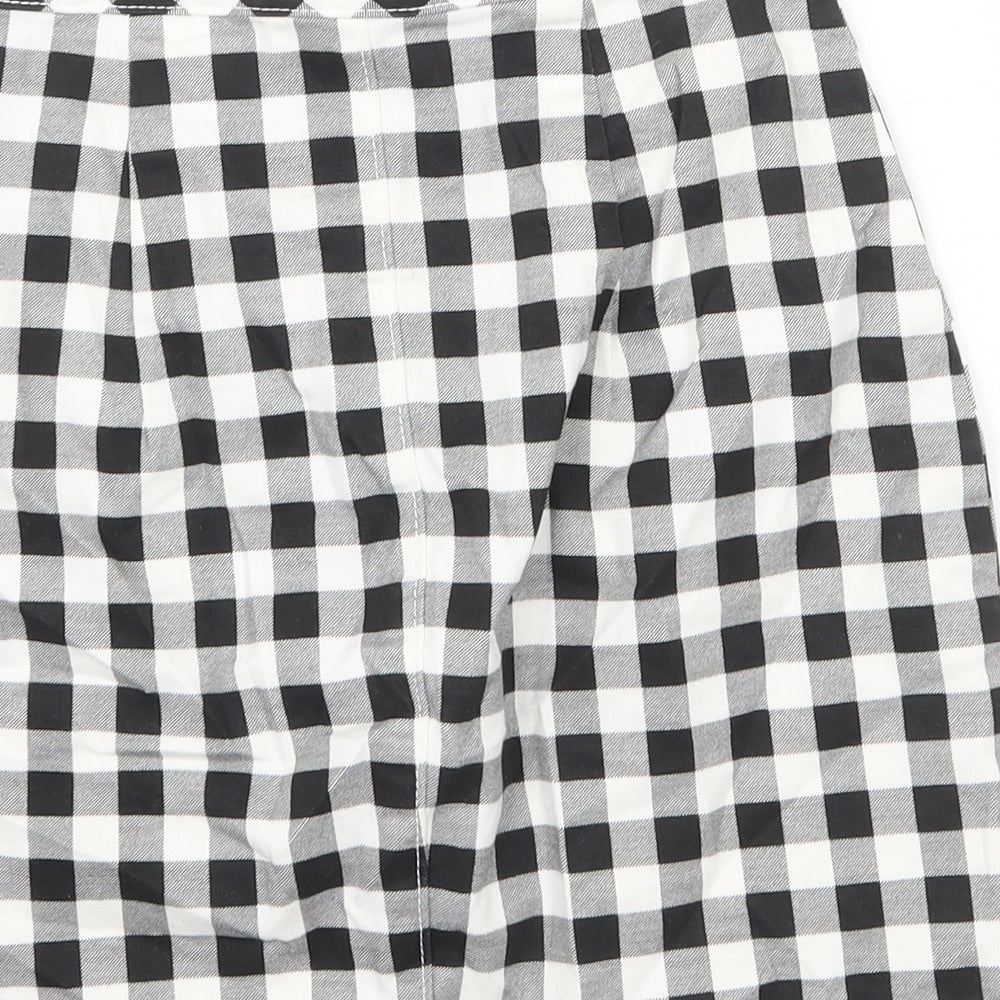 H&M Womens White Check Cotton Mini Skirt Size 4XL Button